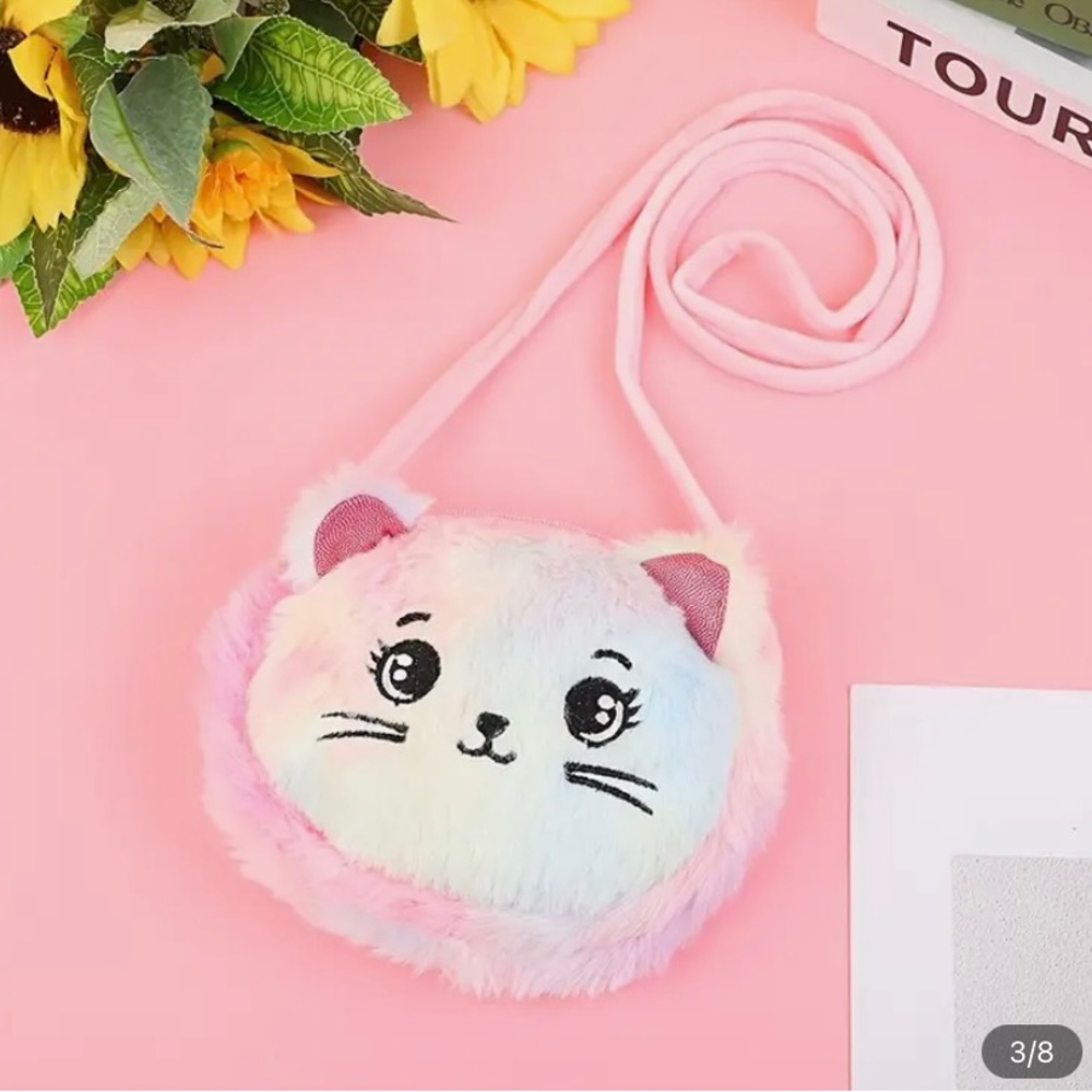 New Cat Plush Crossbody Purse Dual Zippered Top Coin Purse Crossbody -Free Gift